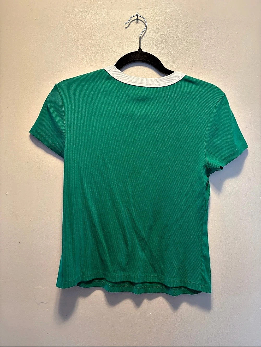 Old Navy Rib-Knit Ringer Tee Green Short Sleeve - Picture 2 of 2